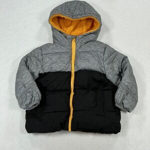 Swiss Tech Boys Puffer Jacket‎ Grey Black Yellow Hooded Winter Coat 18M